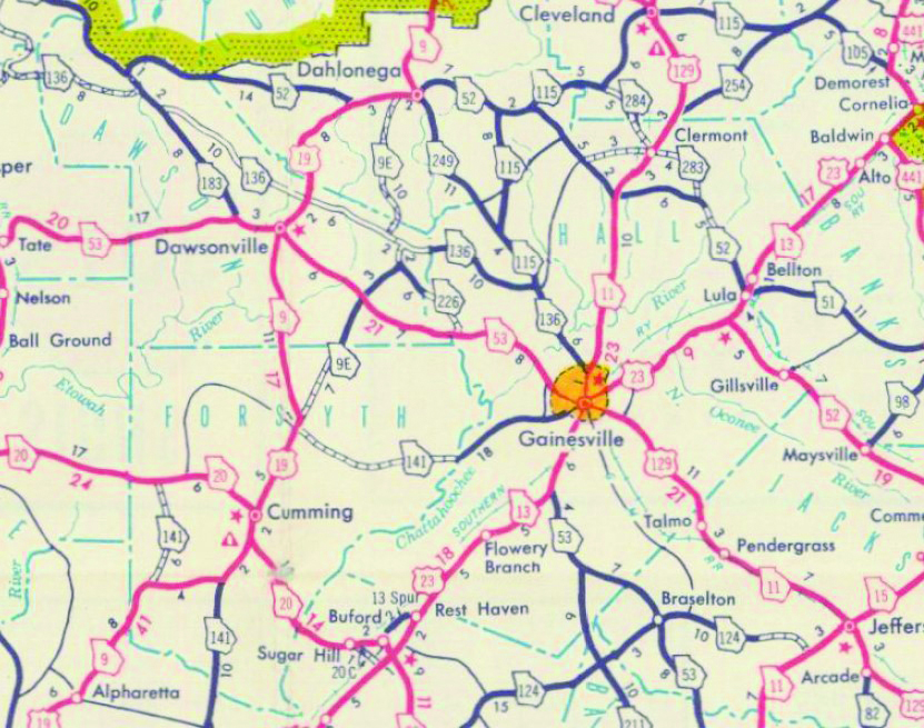 Historic Road Map Showing Lake Lanier Area in 1955 (scroll over image to enlarge): Department of Georgia, Division of Highway Planning

Before the construction of Lake Lanier, the area was a rural farming community. There were a few small towns and villages, but most of the land was used for agriculture. There were also a few roads that ran through the area, but they were mostly unpaved and in poor condition.

When the Buford Dam was built in the 1950s, the lake flooded the area and submerged many of the roads. The few roads that were not flooded were either abandoned or rerouted. The construction of the lake also forced the relocation of many people who lived in the area.

Today, Lake Lanier is a popular destination for boating, fishing, and swimming. The lake is also a source of drinking water for the city of Atlanta. The roads that were once in the area are now underwater, but they can still be seen in some places when the water level is low.